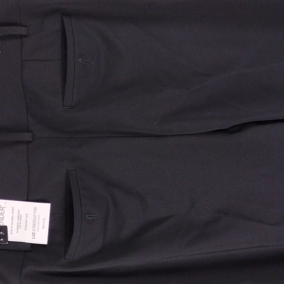 Liz Claiborne Petite Black Mid Rise Flat Front Straight Leg Career Trouser Pant - Picture 13 of 15